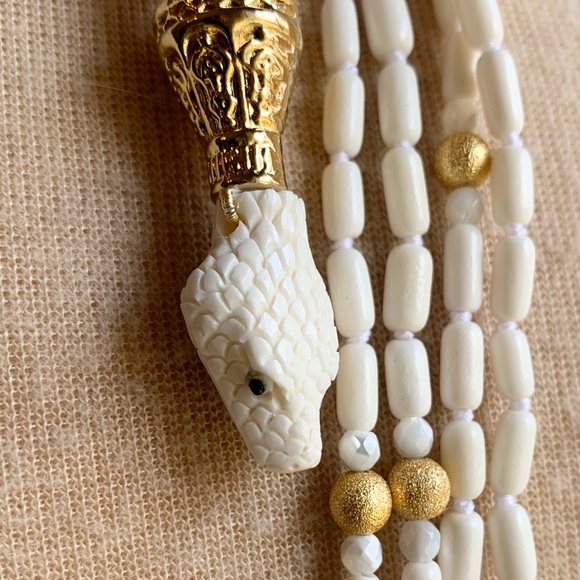 Stunning Multi-Strand Lariat with Hand Craved Snake Head and Tail - Picture 5 of 9